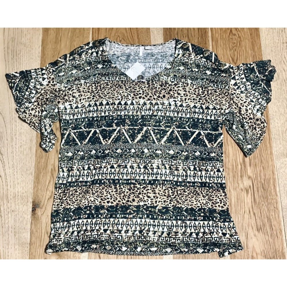 Est. 1946 Top Cheetah Leopard Camo Flutter Sleeve Shirt Women’s 18/20 New